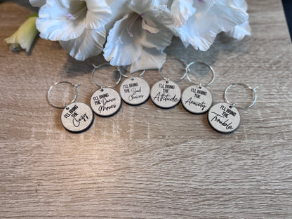 "I'll Bring the Chaos" Wine Charms Set | Laser Engraved, Edgy Party Starters