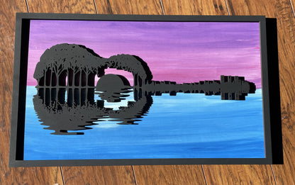 Laser-Cut Guitar Wall Art, Sunset Silhouette, Music Room Decor