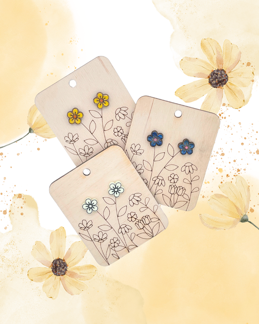 Laser Cut Periwinkle Flower Wood/Acrylic Stud Earrings