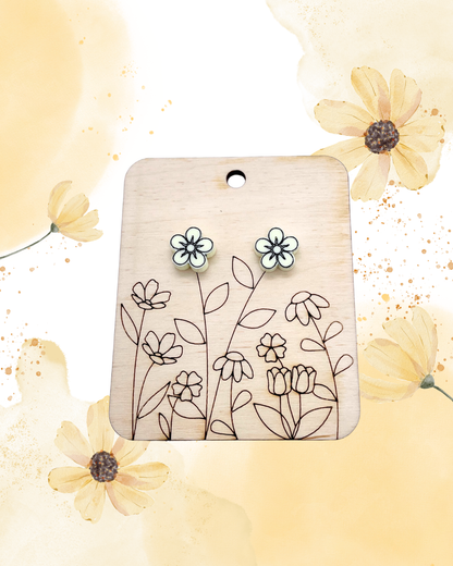 Laser Cut Periwinkle Flower Wood/Acrylic Stud Earrings