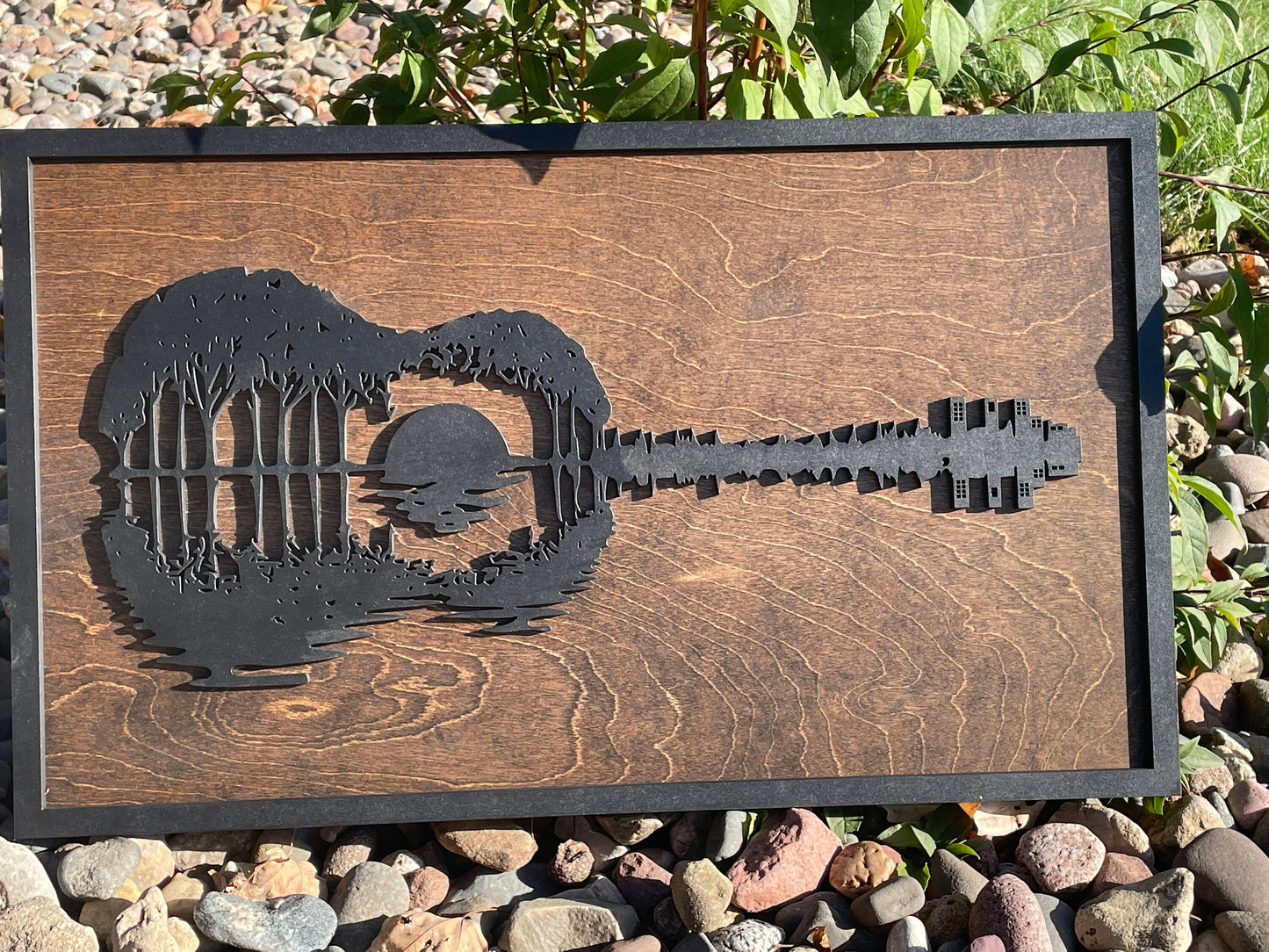 Laser-Cut Guitar Wall Art, Sunset Silhouette, Music Room Decor