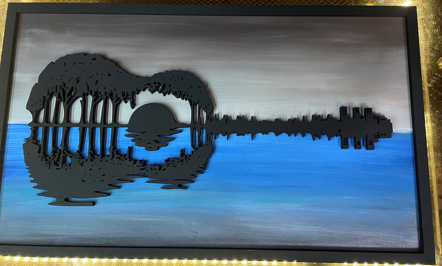 Laser-Cut Guitar Wall Art, Sunset Silhouette, Music Room Decor