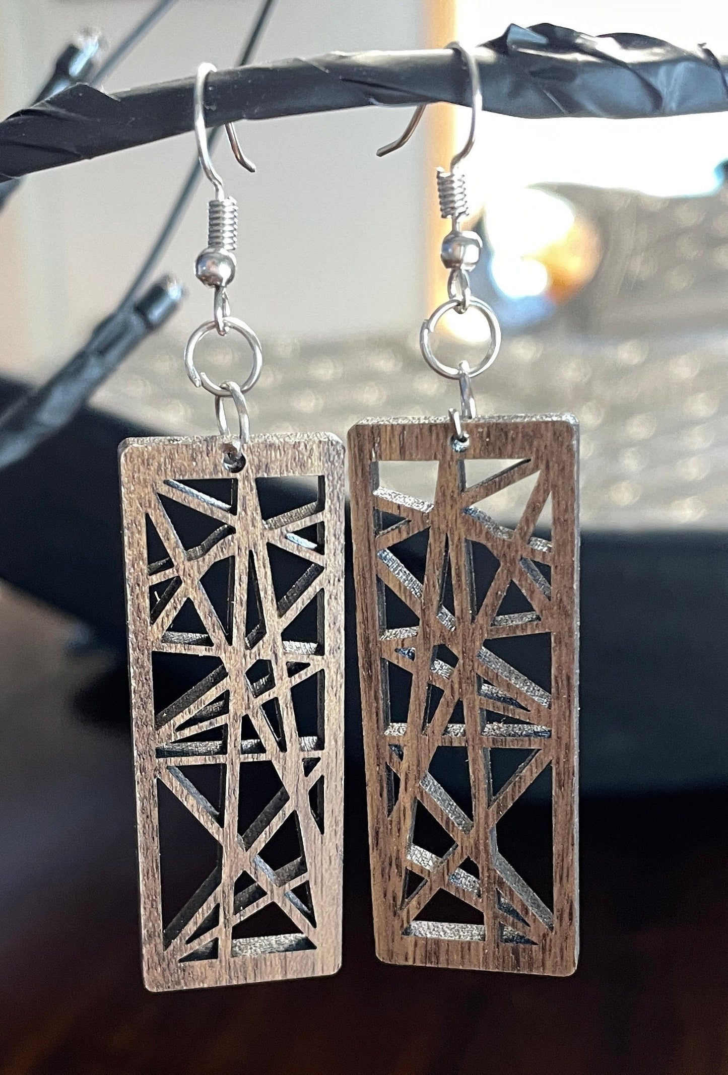 Elegant Walnut Wood Rectangle Earrings