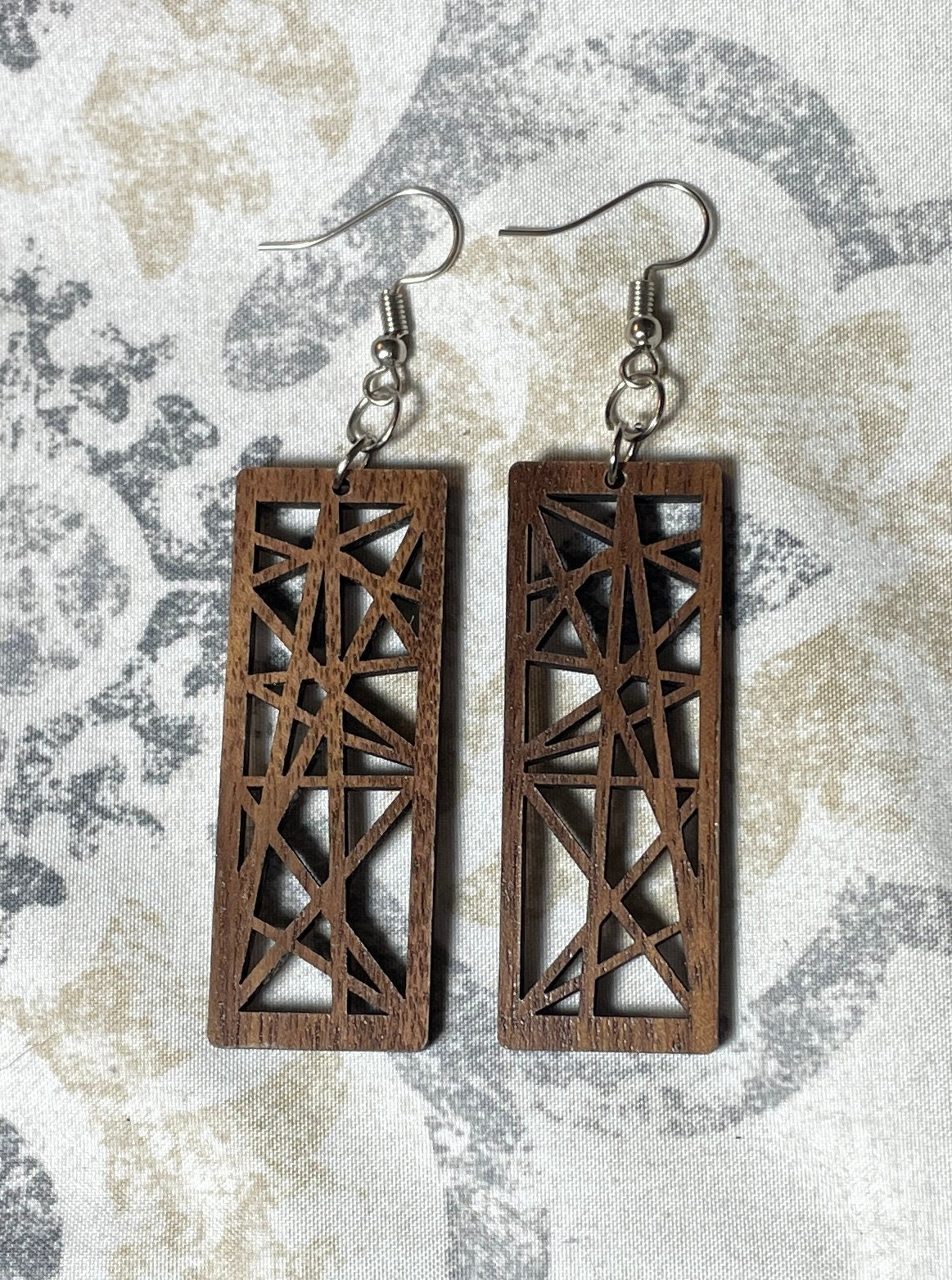 Elegant Walnut Wood Rectangle Earrings