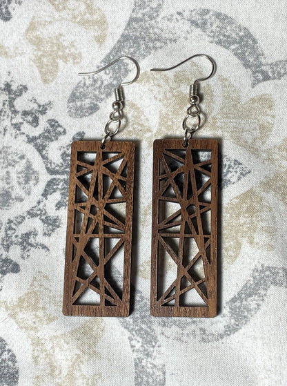 Elegant Walnut Wood Rectangle Earrings