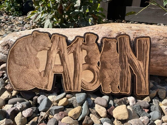 Cabin Illusion Sign, Bears and Cabin Sign, 3D Illusion Cabin Artwork, Bears Artwork, Wooden Cabin Wall Decor