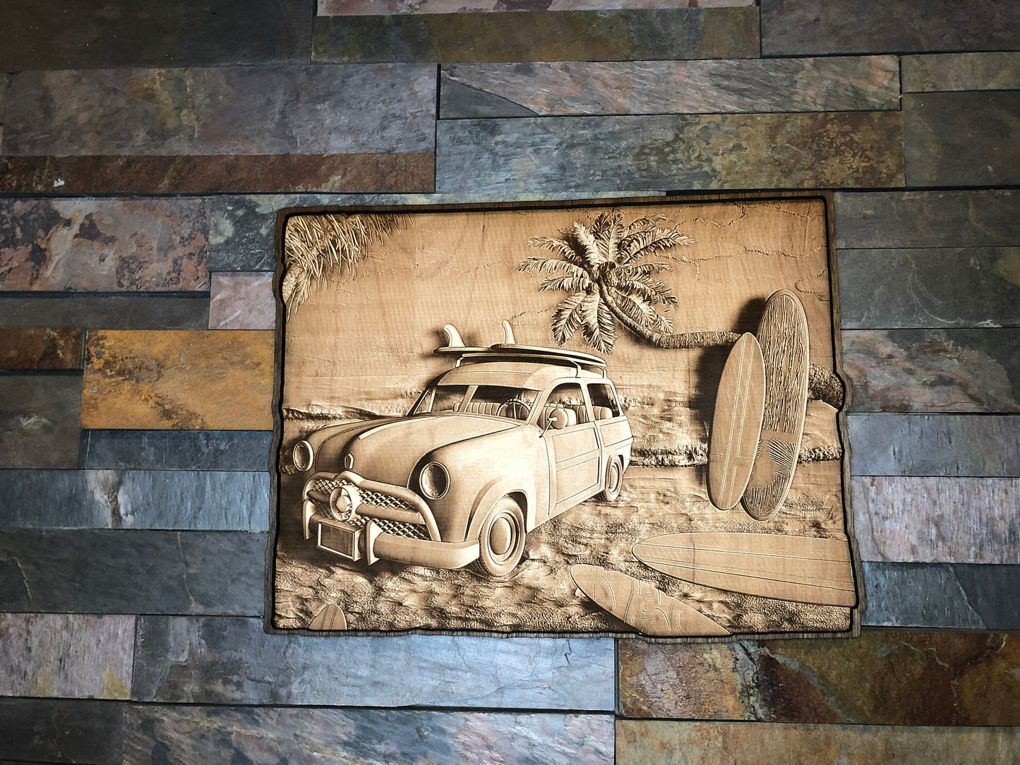 3D Laser Engraved Maple Surfboard Wall Art – Beach House Decor