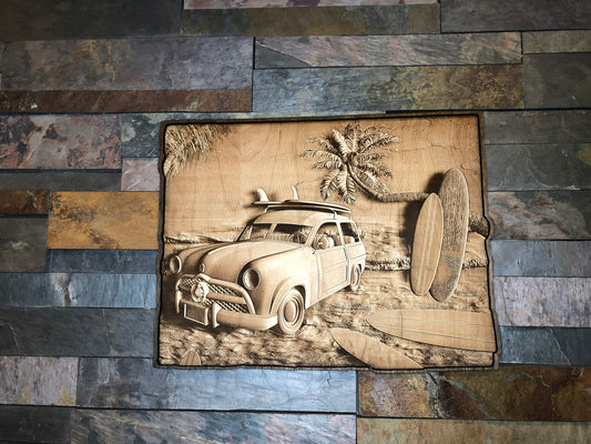 3D Laser Engraved Maple Surfboard Wall Art – Beach House Decor