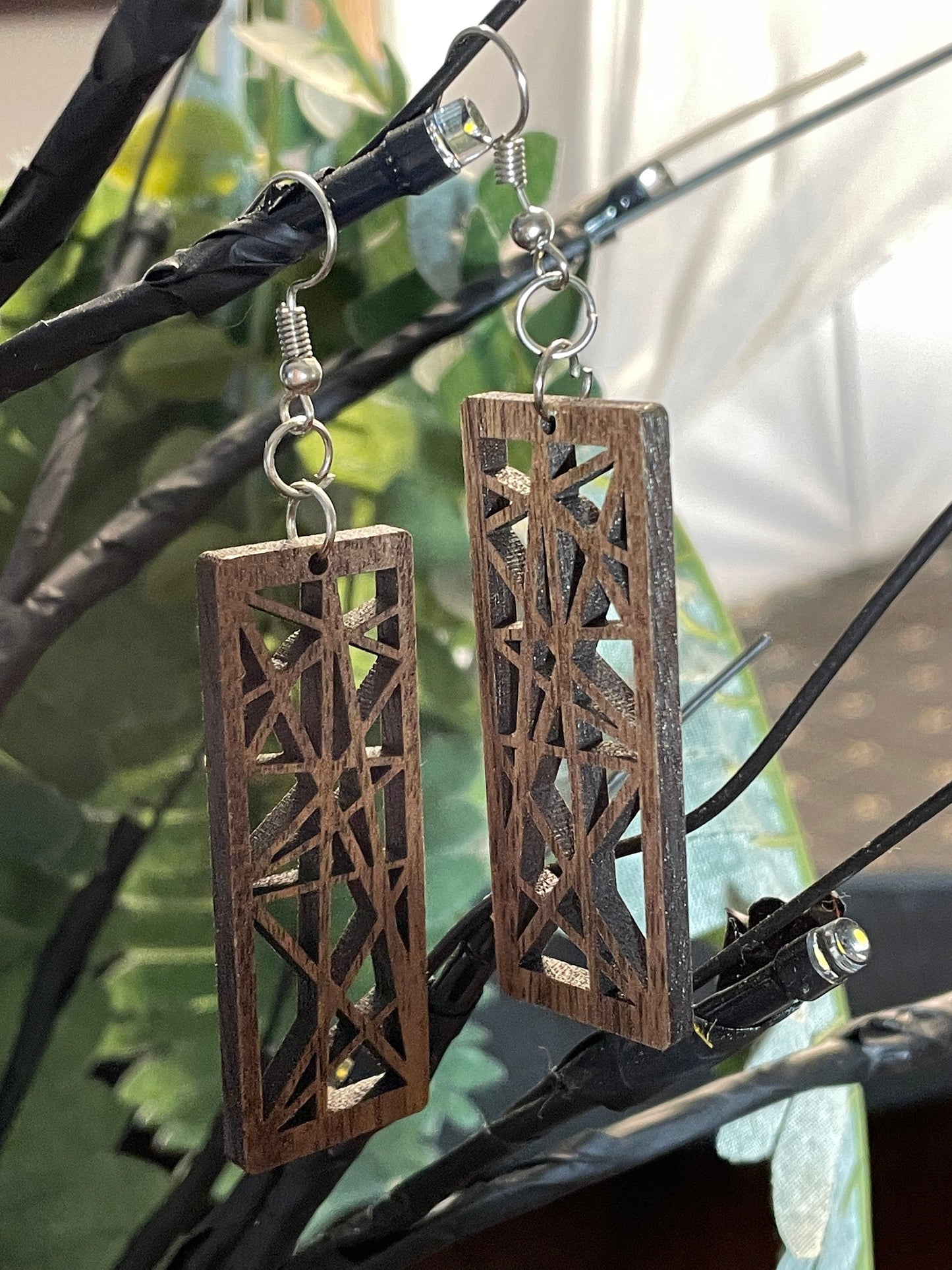 Elegant Walnut Wood Rectangle Earrings