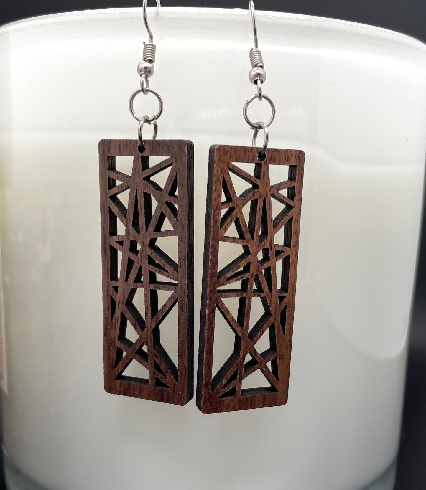 Elegant Walnut Wood Rectangle Earrings