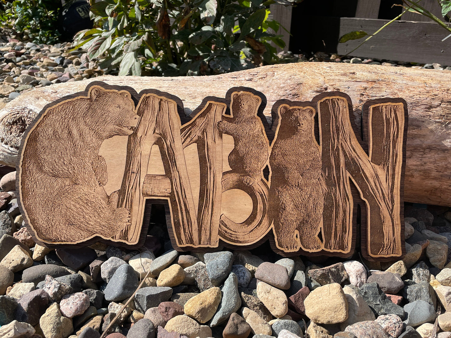 Cabin Illusion Sign, Bears and Cabin Sign, 3D Illusion Cabin Artwork, Bears Artwork, Wooden Cabin Wall Decor