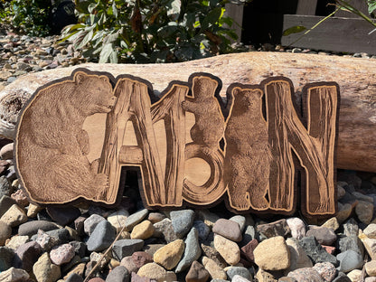 Cabin Illusion Sign, Bears and Cabin Sign, 3D Illusion Cabin Artwork, Bears Artwork, Wooden Cabin Wall Decor