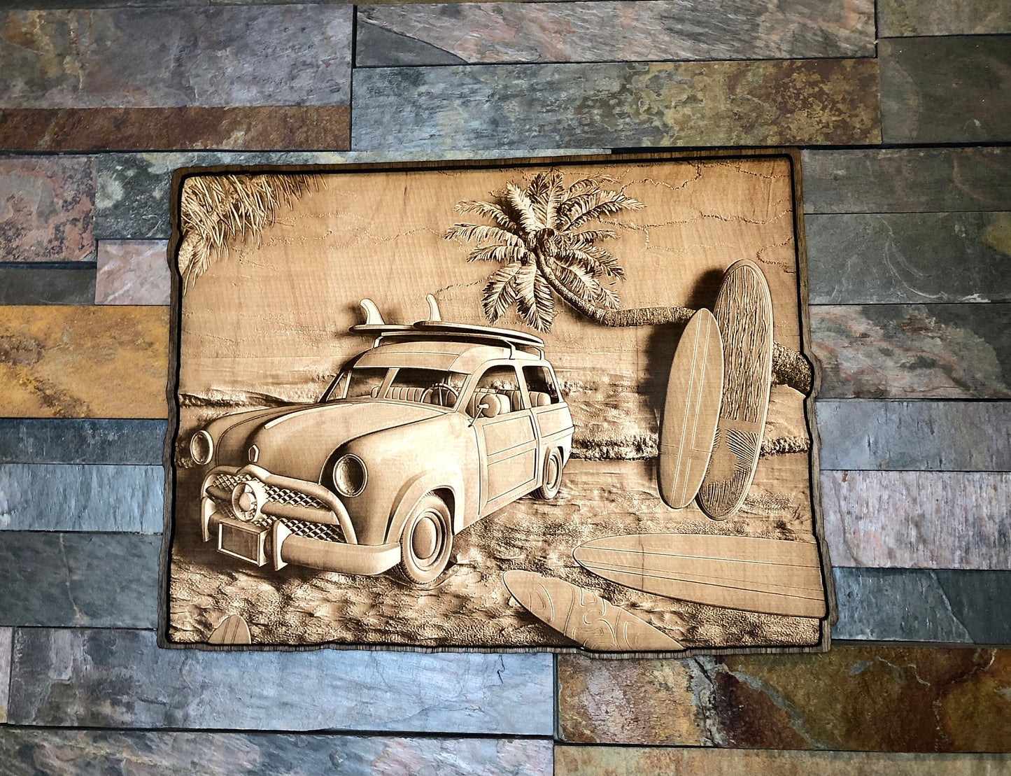 3D Laser Engraved Maple Surfboard Wall Art – Beach House Decor