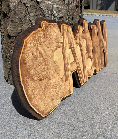 Cabin Illusion Sign, Bears and Cabin Sign, 3D Illusion Cabin Artwork, Bears Artwork, Wooden Cabin Wall Decor