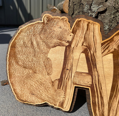 Cabin Illusion Sign, Bears and Cabin Sign, 3D Illusion Cabin Artwork, Bears Artwork, Wooden Cabin Wall Decor