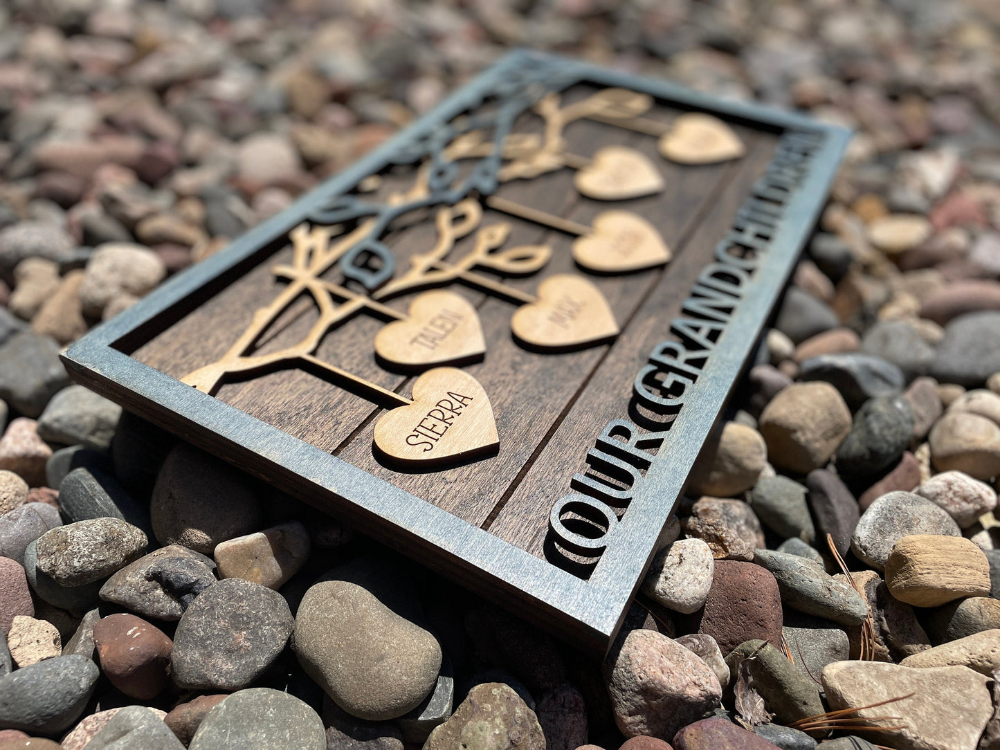 Custom Laser Cut Family Frame with Dangling Hearts – Sentimental Photo Gift