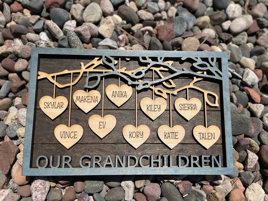 Custom Laser Cut Family Frame with Dangling Hearts – Sentimental Photo Gift