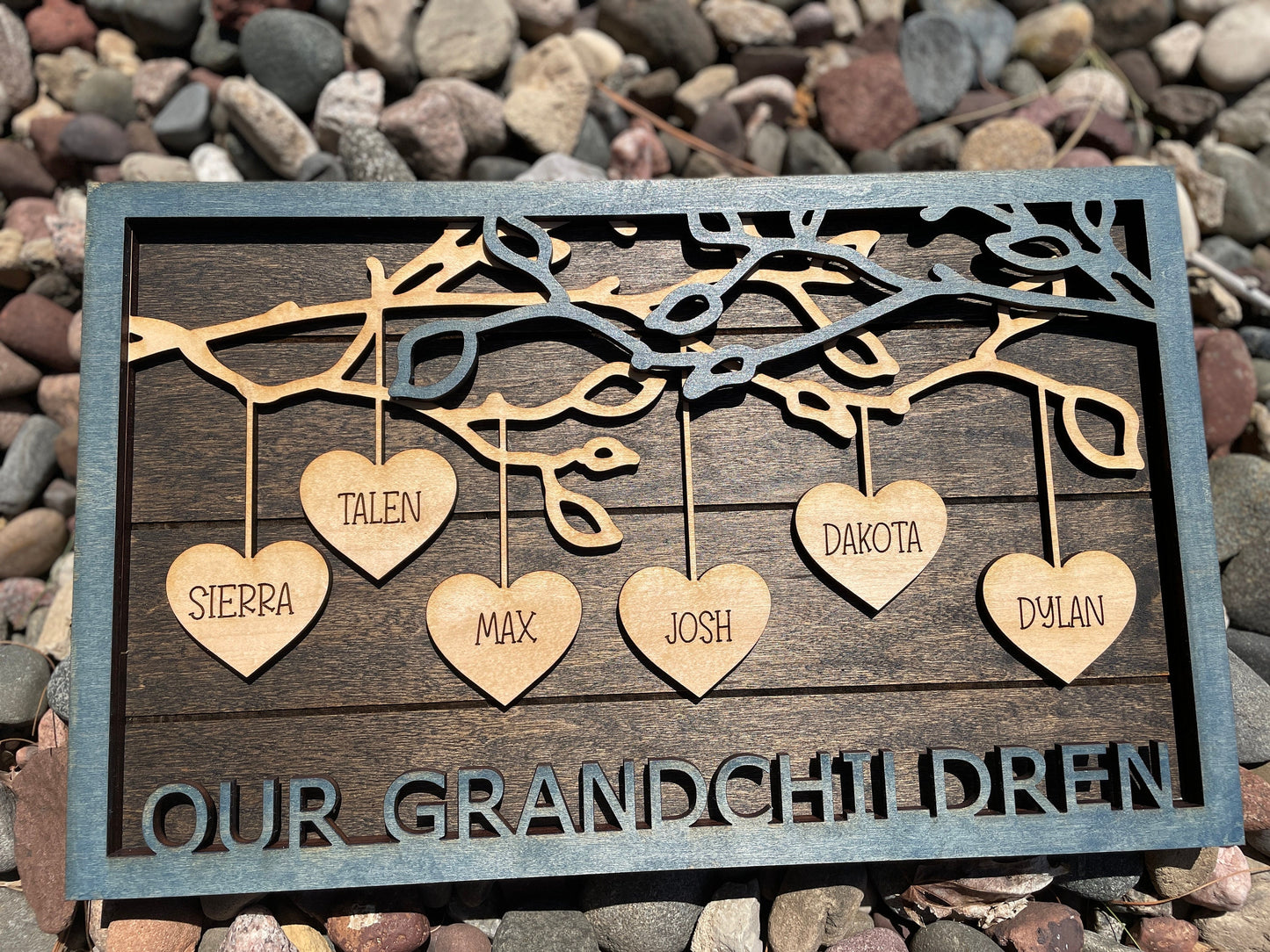 Custom Laser Cut Family Frame with Dangling Hearts – Sentimental Photo Gift