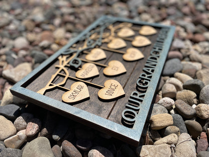 Custom Laser Cut Family Frame with Dangling Hearts – Sentimental Photo Gift