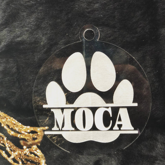 Personalized Laser Engraved Clear Acrylic Paw Ornament – Celebrate Your Furry Friend