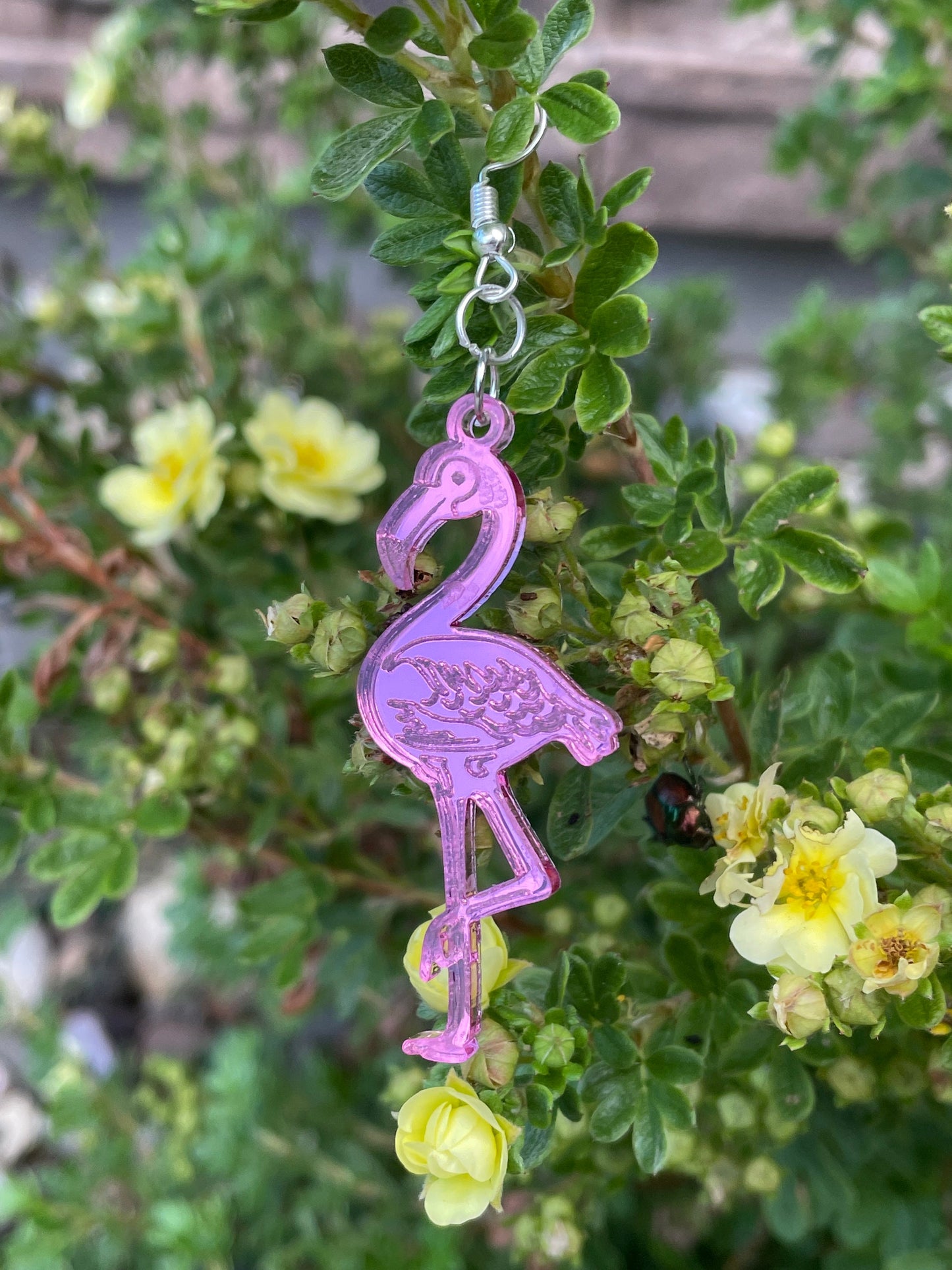 Mirrored Pink Acrylic Flamingo Earrings, Whimsical Earrings