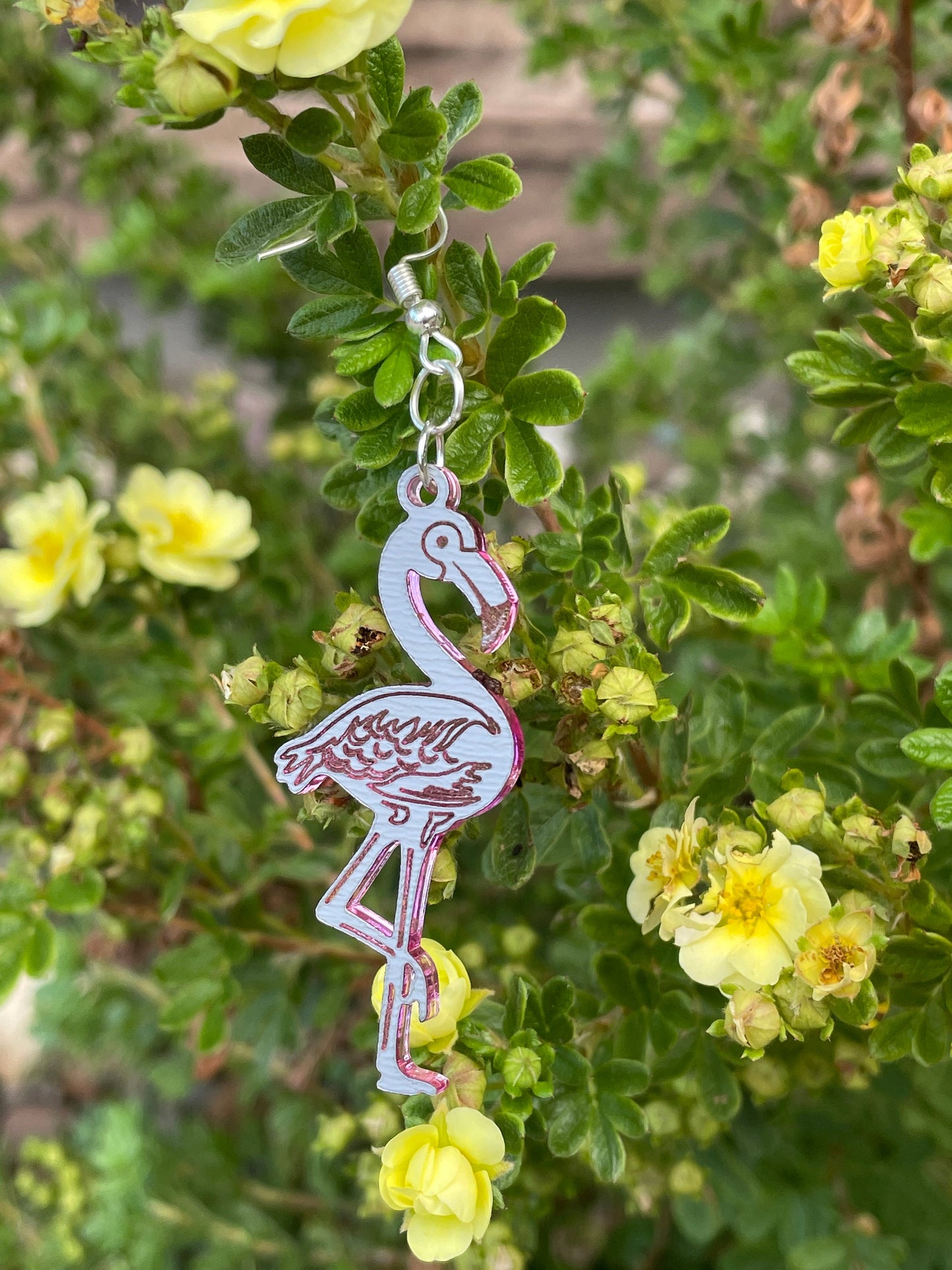 Mirrored Pink Acrylic Flamingo Earrings, Whimsical Earrings