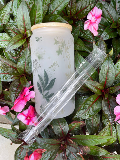 Sage Flower Glass Tumbler