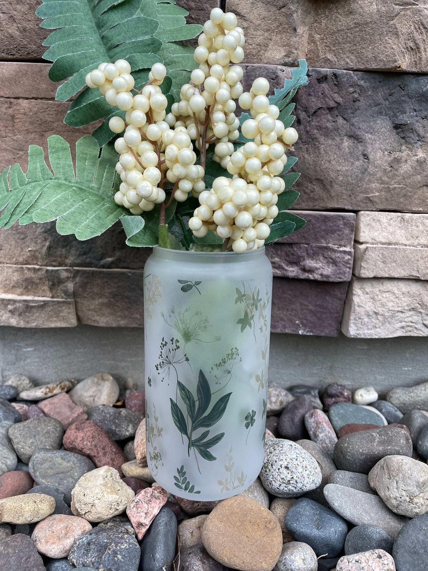 Sage Flower Glass Tumbler
