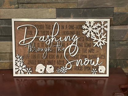 Handcrafted Jingle Bells Lyric Christmas Wall Art – 20x12 Stained Wooden Sign
