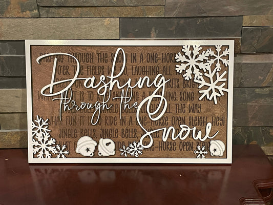 Handcrafted Jingle Bells Lyric Christmas Wall Art – 20x12 Stained Wooden Sign