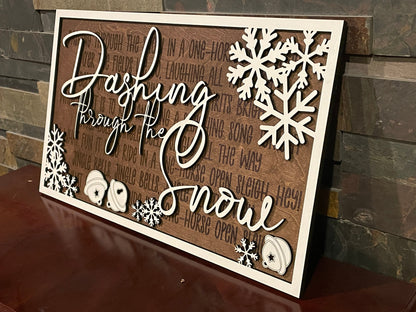 Handcrafted Jingle Bells Lyric Christmas Wall Art – 20x12 Stained Wooden Sign