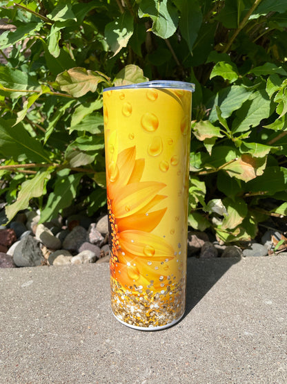 20 oz metal tumbler - Sunflower Design