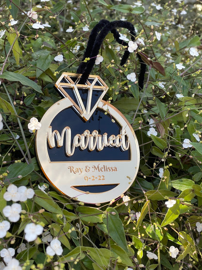Gold Mirror Married Christmas Ornament