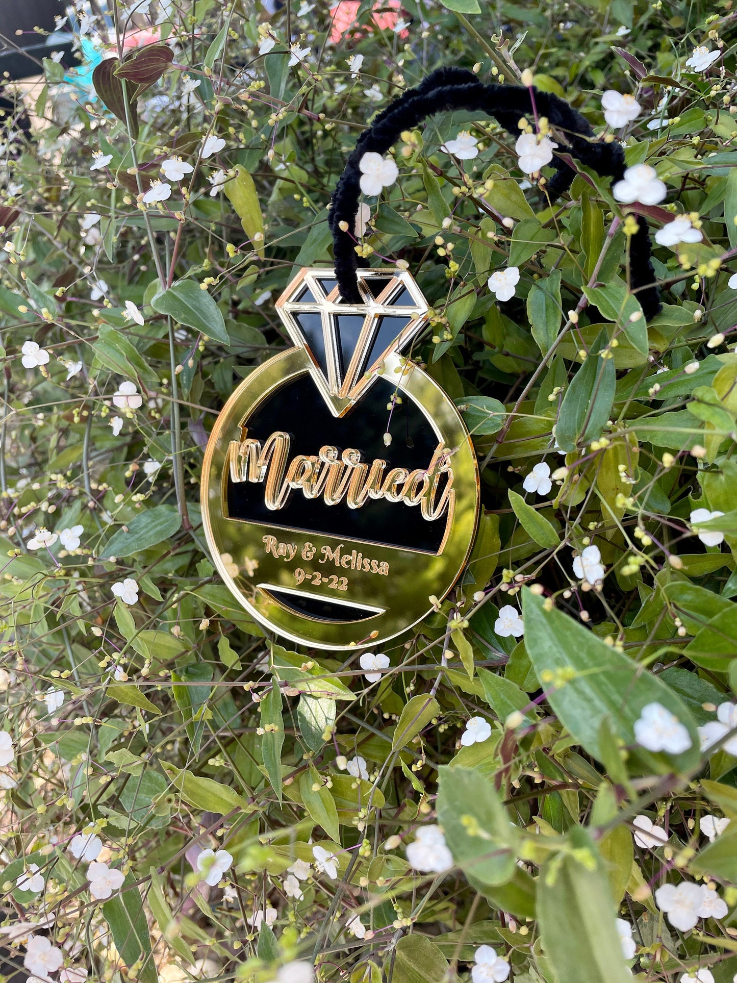 Gold Mirror Married Christmas Ornament