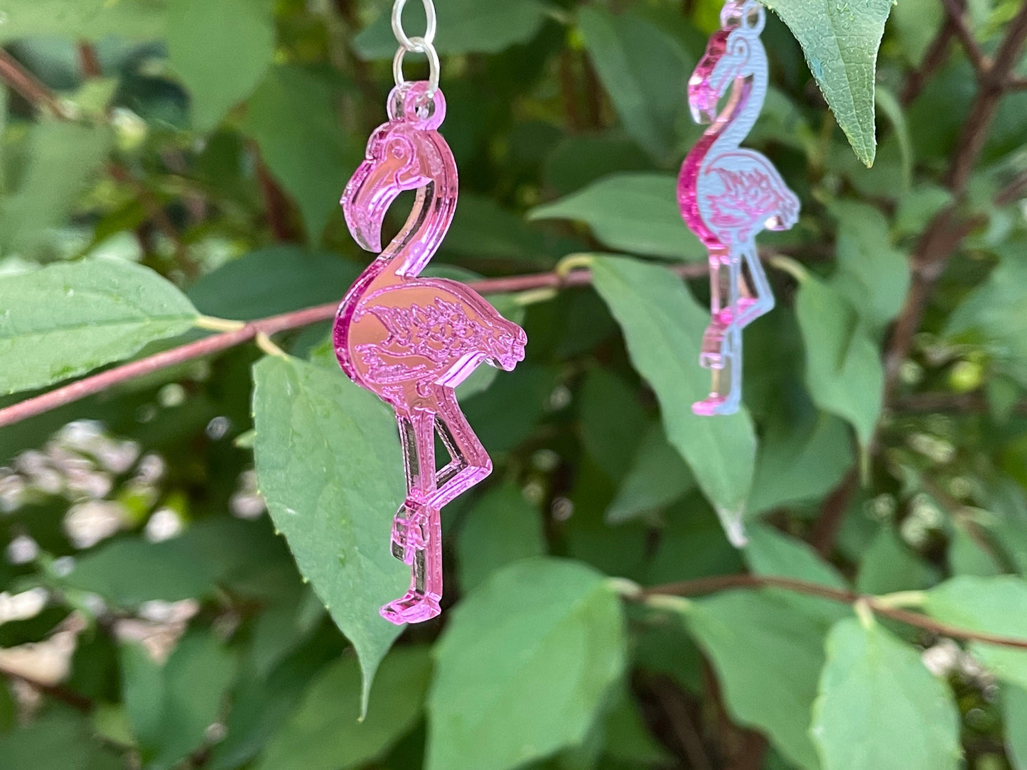 Mirrored Pink Acrylic Flamingo Earrings, Whimsical Earrings