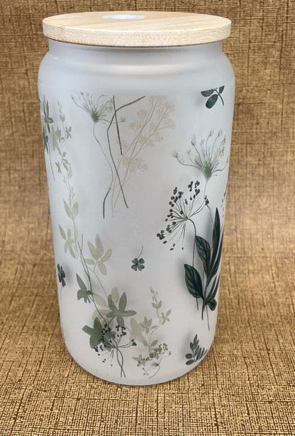 Sage Flower Glass Tumbler