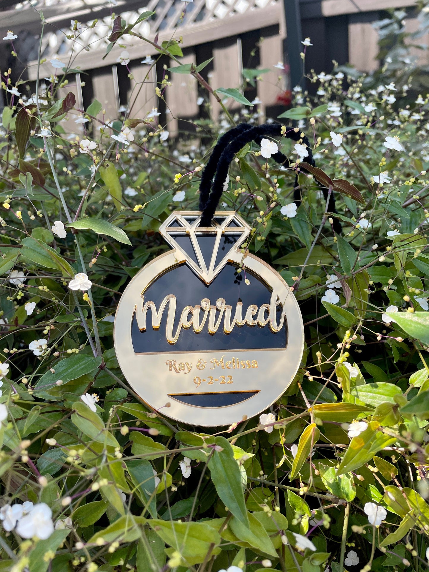Gold Mirror Married Christmas Ornament
