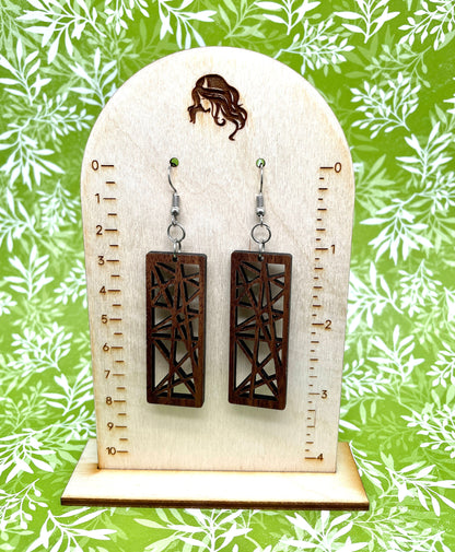 Elegant Walnut Wood Rectangle Earrings