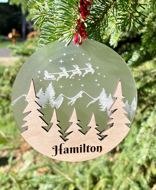 Santa in the Sky Ornament | Christmas Ornament | Santa Ornament | Custom Engrave Ornament | Personalized Christmas Ornament | Gift Tag