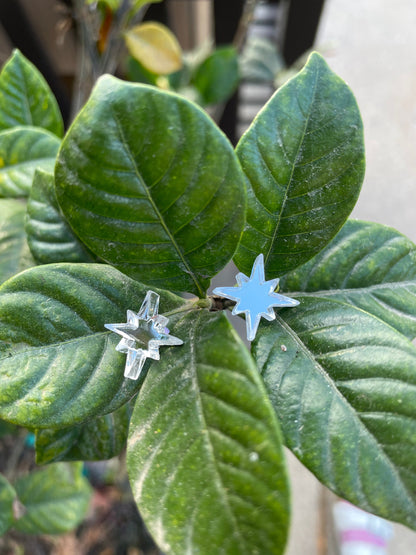 Sparkly Star Stud Earrings – Mirrored Acrylic in Red, Silver, or Pink – Nickel-Free Hardware