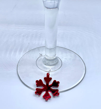 Set of 6 Sparkling Snowflake Wine Charms – Glitter and Mirror Acrylic for Winter Celebrations
