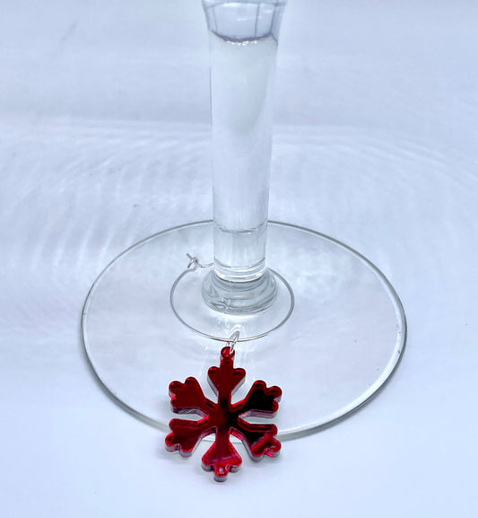 Set of 6 Sparkling Snowflake Wine Charms – Glitter and Mirror Acrylic for Winter Celebrations
