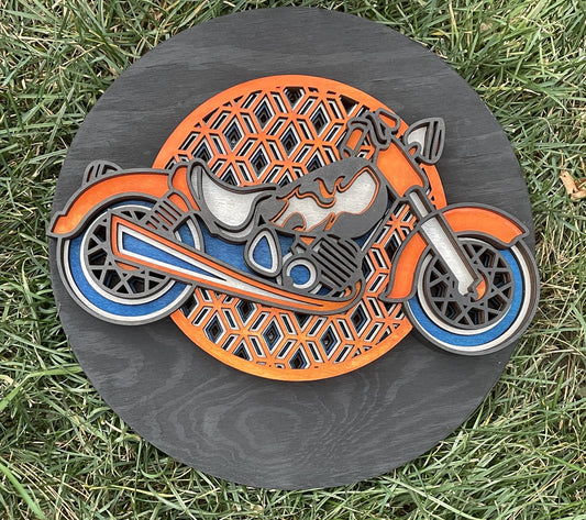 Motorcycle Artwork on Wood – Industrial Style Wall Sign
