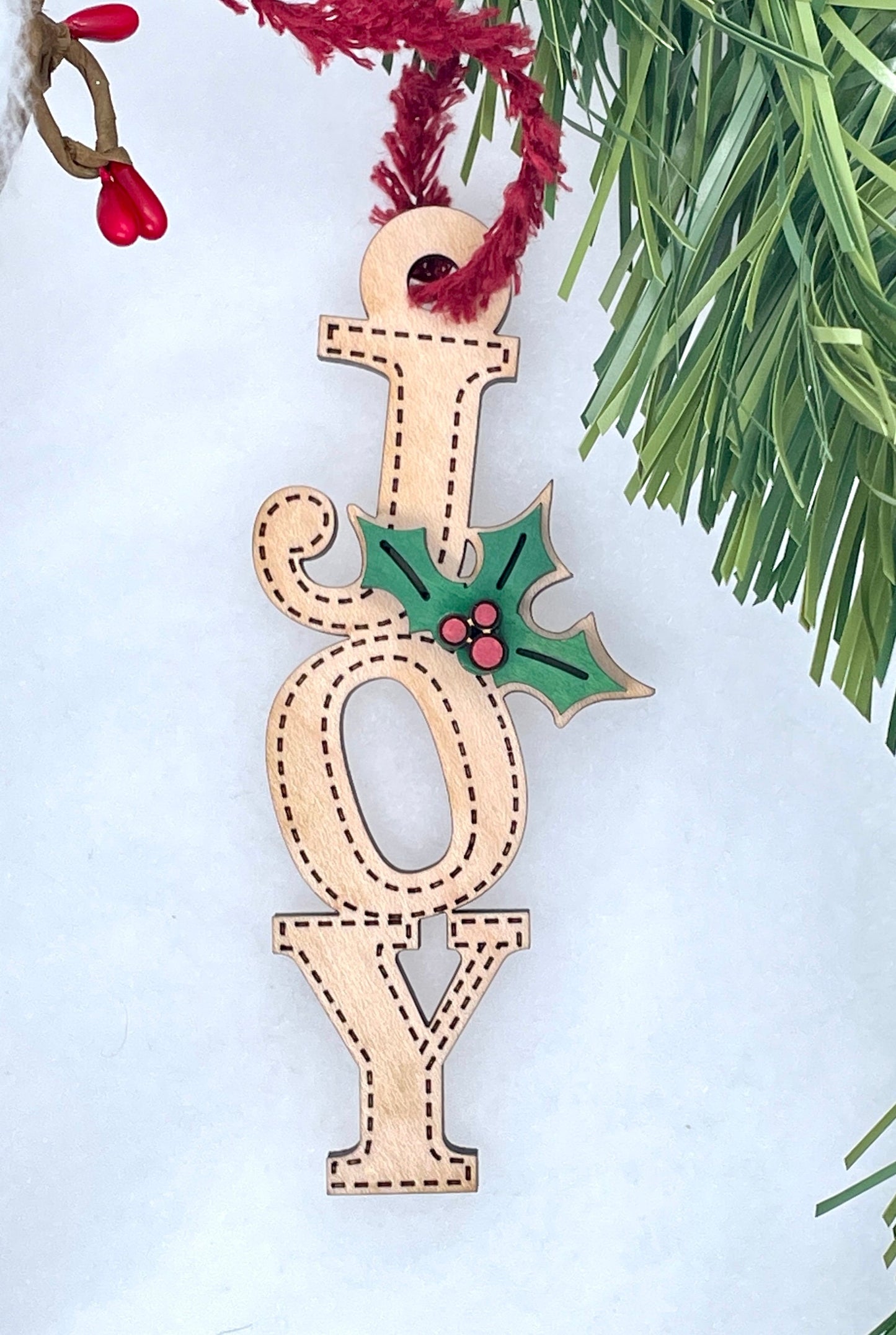 Maple & Mahogany Christmas Ornament, Joy and Hohoho, Wooden Holiday Decor