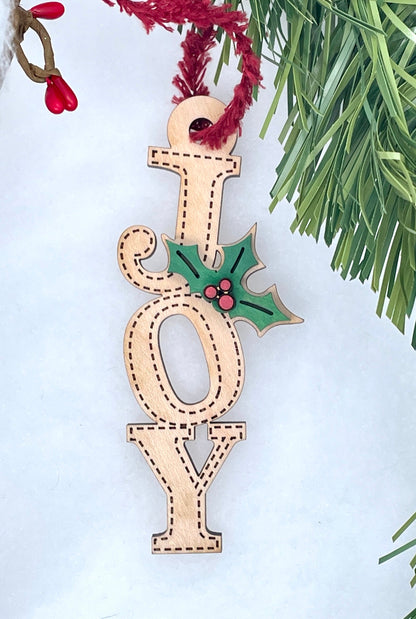 Maple & Mahogany Christmas Ornament, Joy and Hohoho, Wooden Holiday Decor