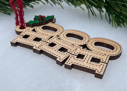 Maple & Mahogany Christmas Ornament, Joy and Hohoho, Wooden Holiday Decor