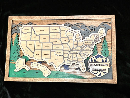 Customizable Wooden Travel Map, USA Travel Map, Engraved Travel Map, Adventure Map, Map Artwork, Removable States Map