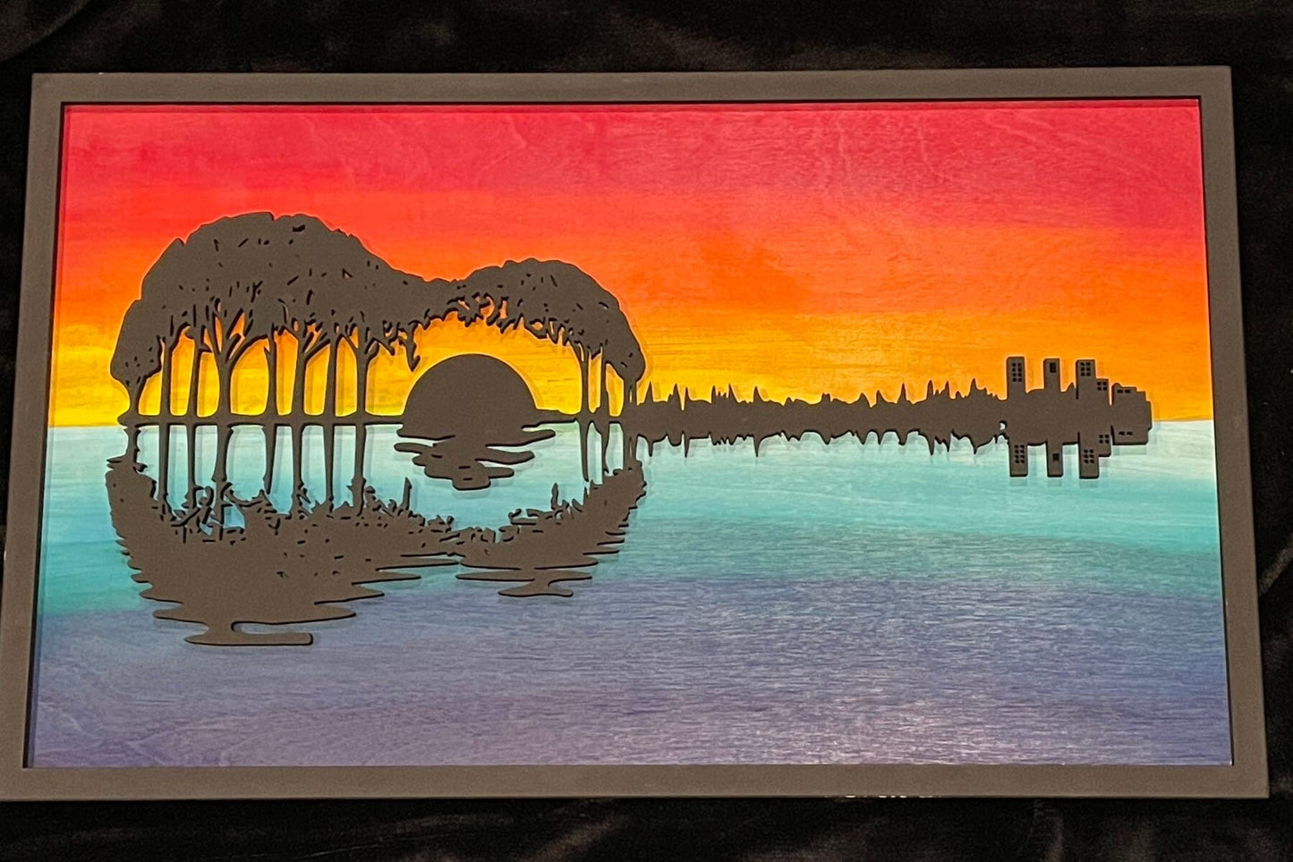 Laser-Cut Guitar Wall Art, Sunset Silhouette, Music Room Decor