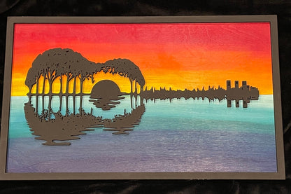 Laser-Cut Guitar Wall Art, Sunset Silhouette, Music Room Decor