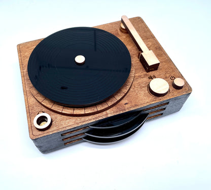 Record Coaster Set | Set of 4 Coasters | Record Coasters and Holder | Wood and Acrylic Coaster | Record Player Coasters | Mini Record Player